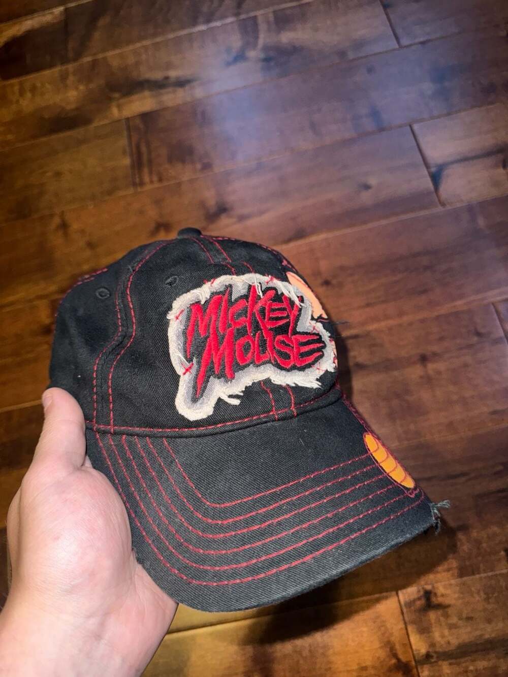 Disney Parks Youth Mickey Mouse Distressed Black Baseball Cap Hat